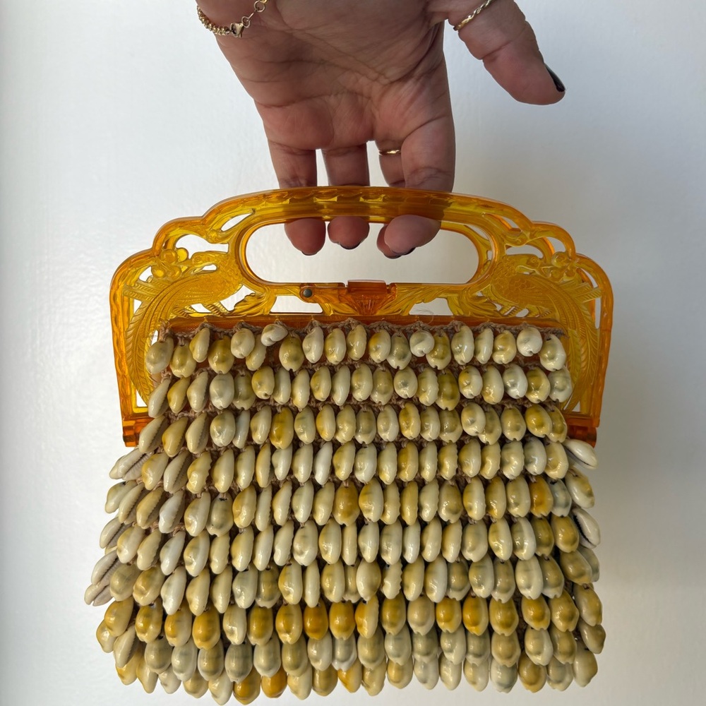 Vintage Amber Beaded Top-Handle Bag - Amber - Picture 4 of 4